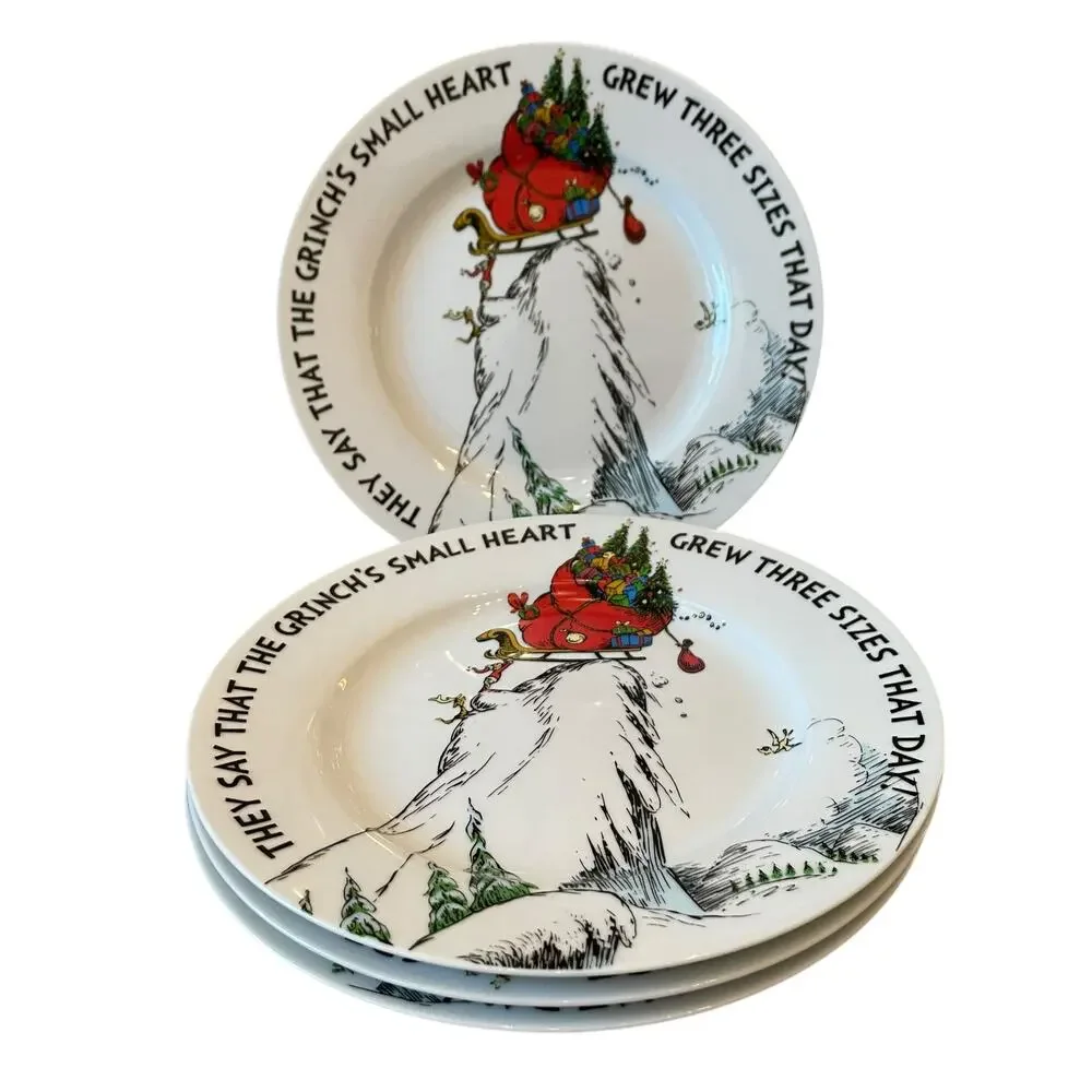 New Set of 3 Dr. Seuss The Grinch’s Small Heart Grew 3 Sizes Salad Plates